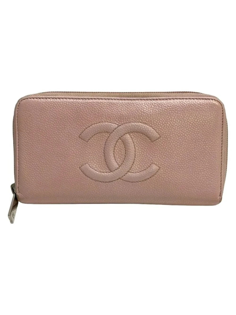 Chanel Wallet Light Pink CC Logo Silver Zip Around